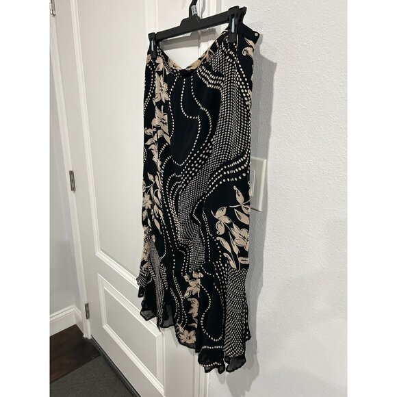 Chicos Design Floral Dot Midi Skirt Black Beige Sz M Rayon Boho Whimsigoth - Picture 3 of 11